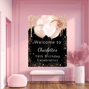 Póster Bienvenida a los globos de oro de rosa negro de cu