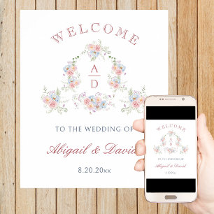 Póster Bienvenida a los monogramas del Boda del marco de 