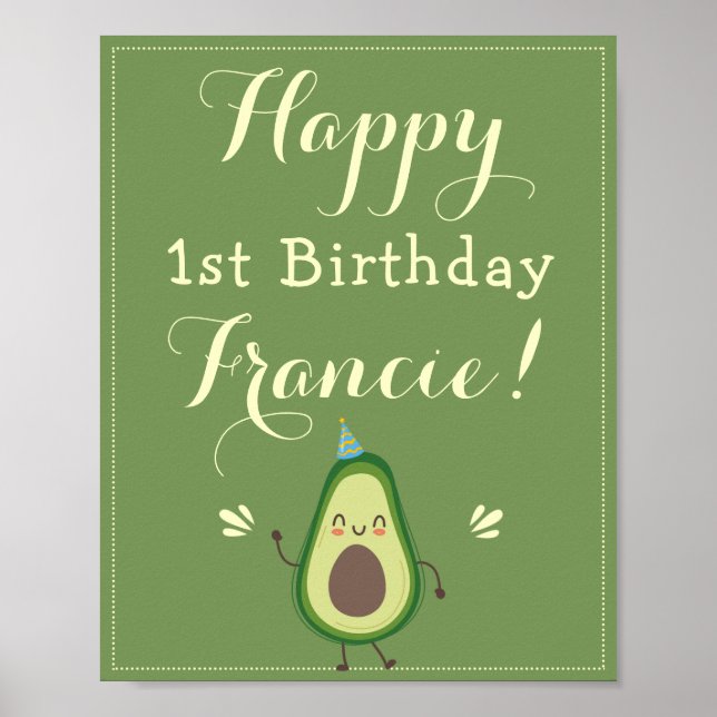 Póster Bienvenida a los primeros cumpleaños de Cute Aguac (Frente)
