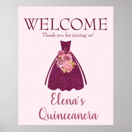 Póster Bienvenida a los Purpurinas de Quinceañera moderna