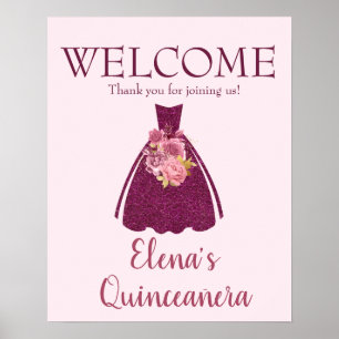 Póster Bienvenida a los Purpurinas de Quinceañera moderna