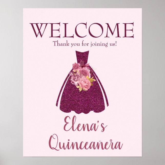 Póster Bienvenida a los Purpurinas de Quinceañera moderna (Frente)