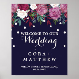 Póster Bienvenida a Marsala y Floral de Borgoña en Boda d