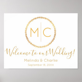 Póster Bienvenida a Monograma del Boda de oro ruso modern