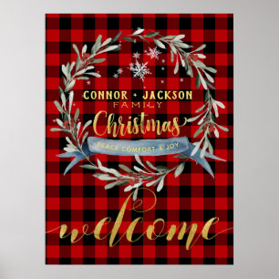 Póster Bienvenida a Navidades de Buffalo Plaid Gold Scrip