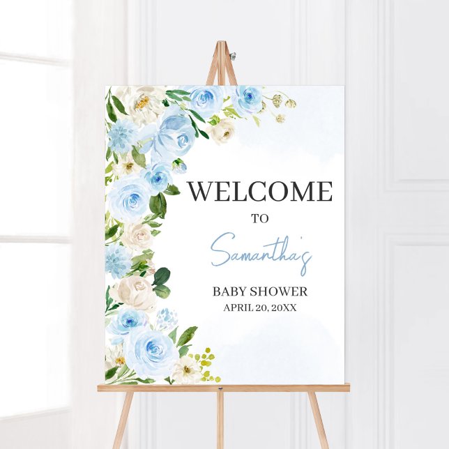 Póster Bienvenida a niño bebé en Bloom Baby Shower (Spring Flowers Baby Shower Welcome Sign)
