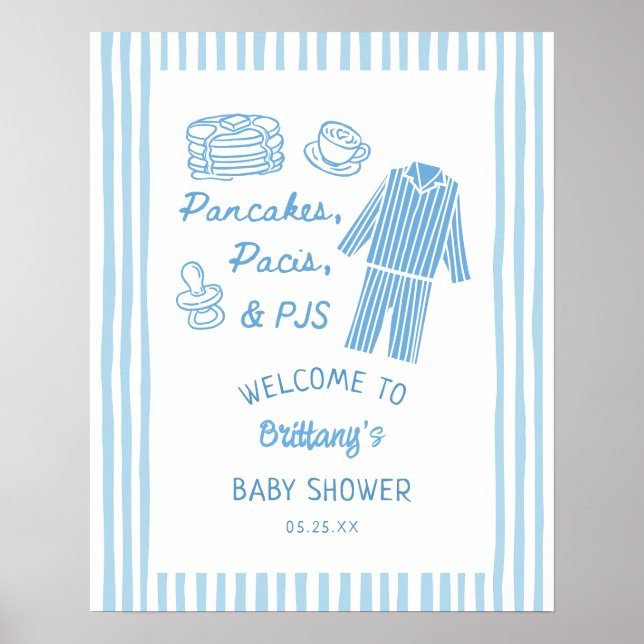 Póster Bienvenida a Pancakes, Pacis y PJs Baby Shower de  (Frente)