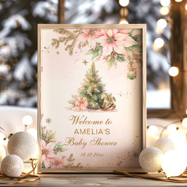 Póster Bienvenida a pequeños Navidades rosados de Baby Sh