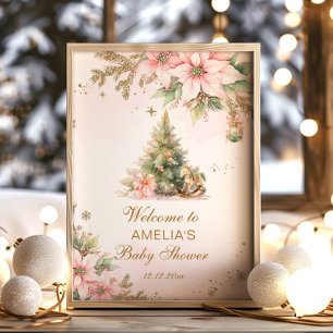Póster Bienvenida a pequeños Navidades rosados de Baby Sh