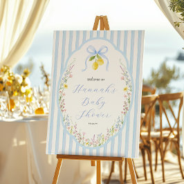 Póster Bienvenida a Posey Wildflower Azul para Baby Showe