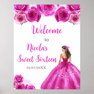 Póster Bienvenida a Princesa con vestido de rosa caliente