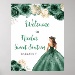 Póster Bienvenida a princesa con vestido verde oscuro