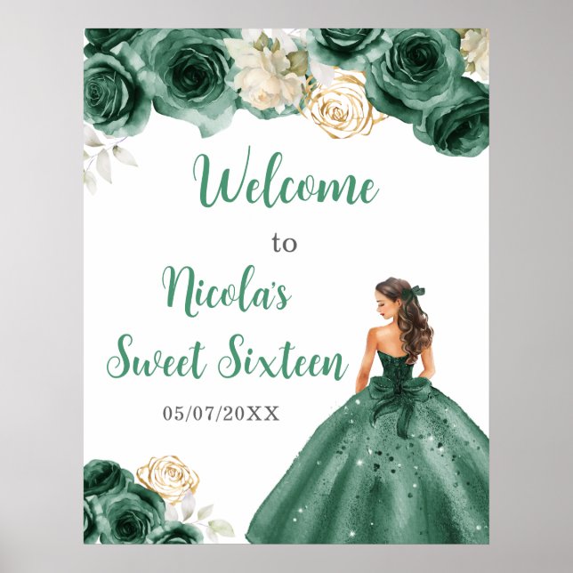 Póster Bienvenida a princesa con vestido verde oscuro