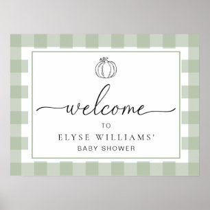 Póster Bienvenida a Pumpkin Sage Green Gingham