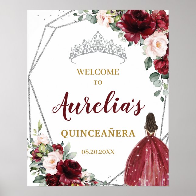 Póster Bienvenida a Quinceañera Floral Silver de Rubor en (Frente)