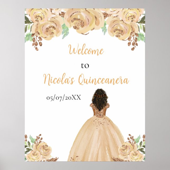 Póster Bienvenida a Quinceanera, princesa de piel oscura (Frente)