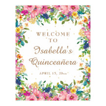 Bienvenida a Quinceañera, Purpurina de Oro Floral 