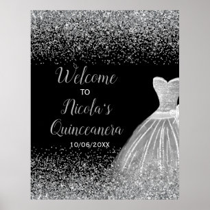 Póster Bienvenida a Quinceanera, Purpurina Faux