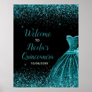 Póster Bienvenida a Quinceanera, Purpurina Faux