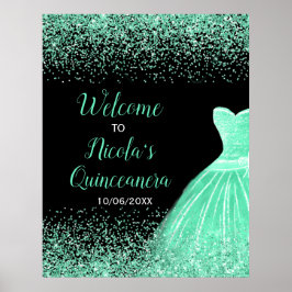 Póster Bienvenida a Quinceanera, Purpurina Faux