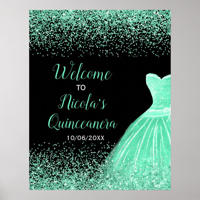 Póster Bienvenida a Quinceanera, Purpurina Faux (Frente)