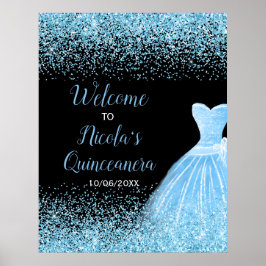 Póster Bienvenida a Quinceanera Purpurina Faux Blue Vress