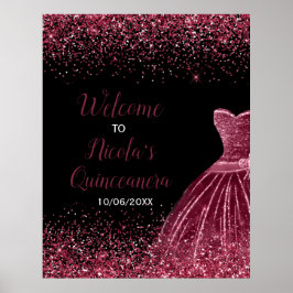 Póster Bienvenida a Quinceanera Purpurina Faux Purple de