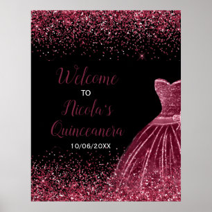 Póster Bienvenida a Quinceanera Purpurina Faux Purple de 