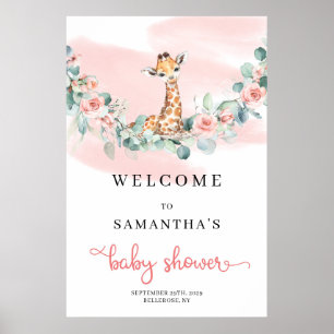 Póster Bienvenida a Safari Giraffe Eucalyptus Chica Baby