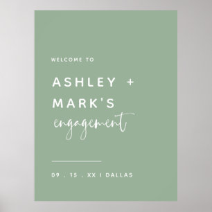 Póster Bienvenida a Sage Green Elegant Calligraphy Engage