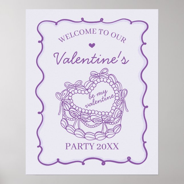 Póster Bienvenida a San Valentín de Coquette Purple Retro (Frente)