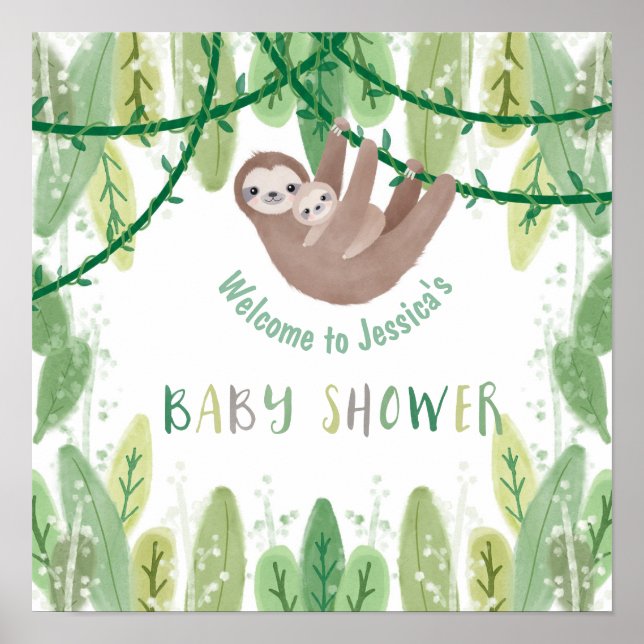 Póster Bienvenida a Sloth Baby Boy Shower Jungle (Frente)