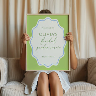 Póster Bienvenida a Soirée, marco verde azul en vieiras