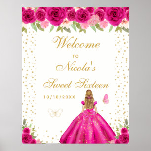 Póster Bienvenida a Sweet Sixteen con Cabello Rubio Rosa