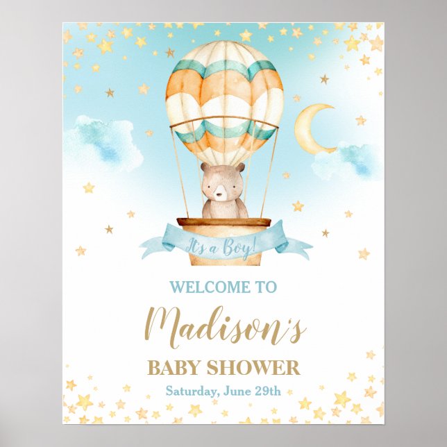 Póster Bienvenida a Teddy Bear Baby Shower Boy (Frente)