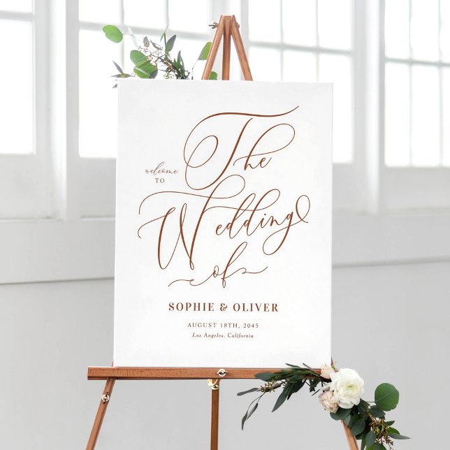 Póster Bienvenida a Terracotta Whimsical Calligraphy Boda (Customizable wedding welcome sign featuring terracotta whimsical calligraphy. )