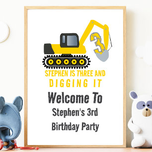 Póster Bienvenida a tres y cavar el tercer cumpleaños Fie