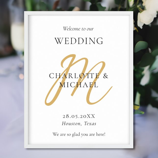Póster Bienvenida a un Boda de monograma mínimo moderno (Subido por el creador)