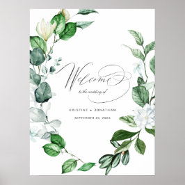 Póster Bienvenida a un Boda floral Wreath Sage Greenery