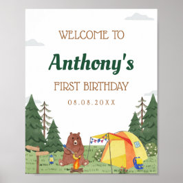 Póster Bienvenida a un campamento feliz primer cumpleaños