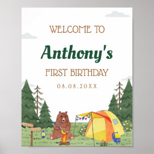 Póster Bienvenida a un campamento feliz primer cumpleaños