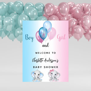 Póster Bienvenida a un niño chica elefante rosa azul de B