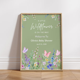 Póster Bienvenida a un pequeño baño de bebé de flor silve