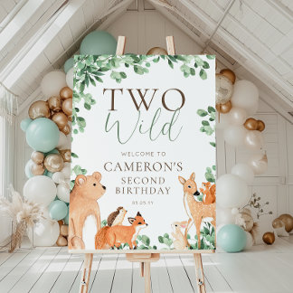 Póster Bienvenida a un segundo cumpleaños de animales de 