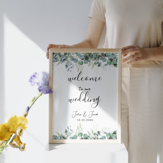 Póster Bienvenida a un simple Boda Eucalyptus Greenery (Simple Eucalyptus Greenery Wedding Party Supplies)