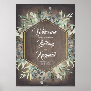 Póster Bienvenida a una boda campestre rústica y verde