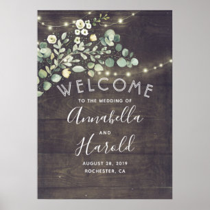 Póster Bienvenida a una boda campestre rústica y verde