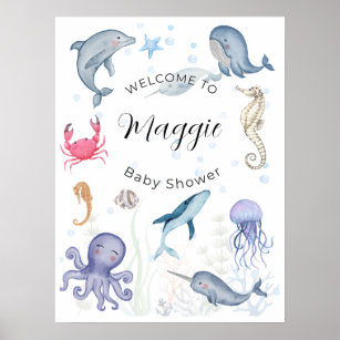 Póster bienvenida a una ducha de bebé bajo el mar