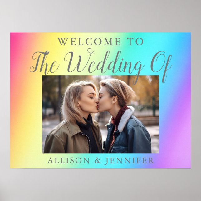 Póster Bienvenida a una pareja Boda arcoiris bonito (Frente)