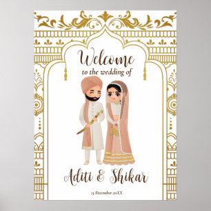 Póster Bienvenida a una pareja india fronteriza dorada